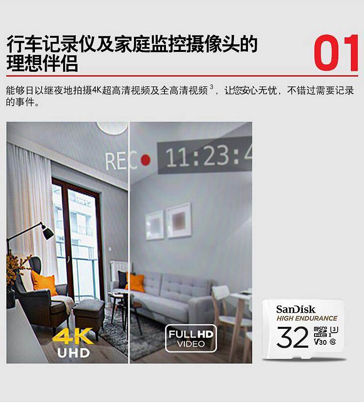 闪迪SDSQQNR-032G-ZN6IATF卡白色32G/适用行车记录仪(个)