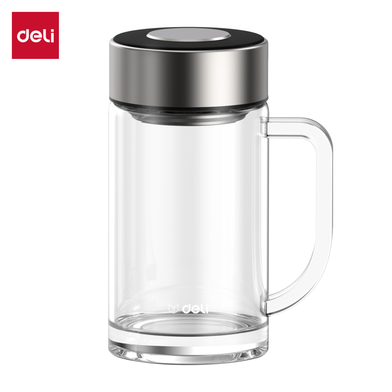 得力LL512单层玻璃杯500mL(黑色)(把手杯)(个)