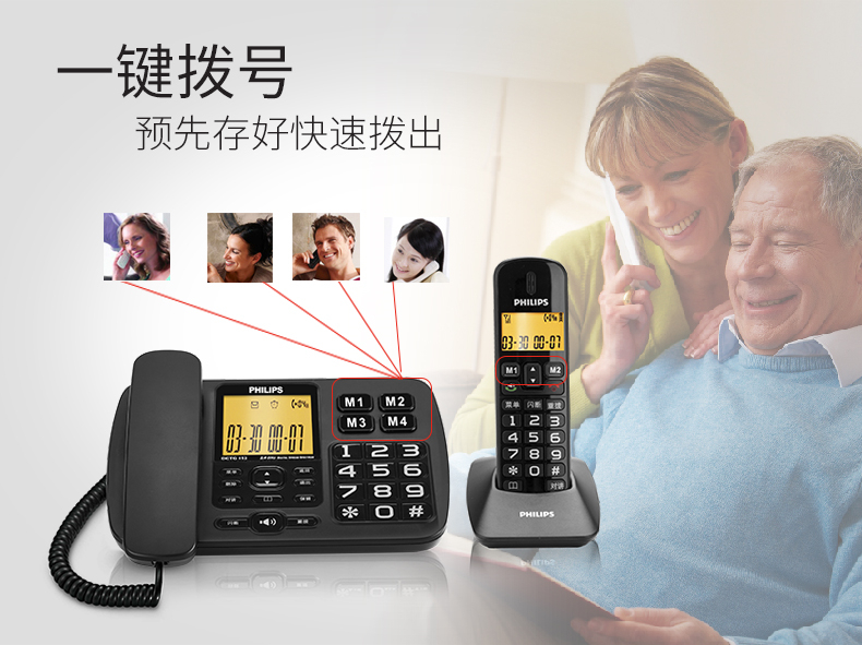 飞利浦DCTG152 数字无绳电话机 办公家用来电显示无线子母机（台）白色