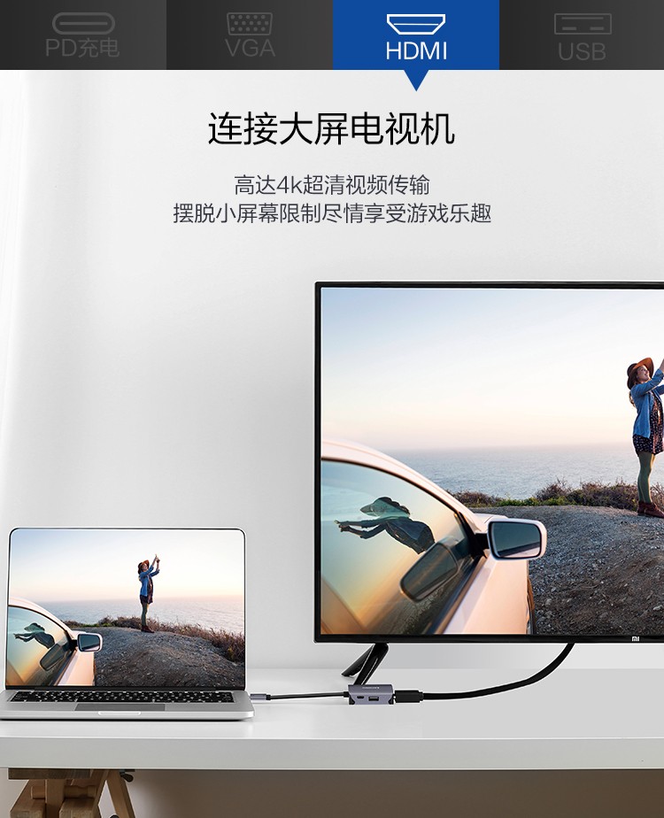联想F1-C06 Type-C扩展坞一转六转接头USB-C转HDMI/VGA转换