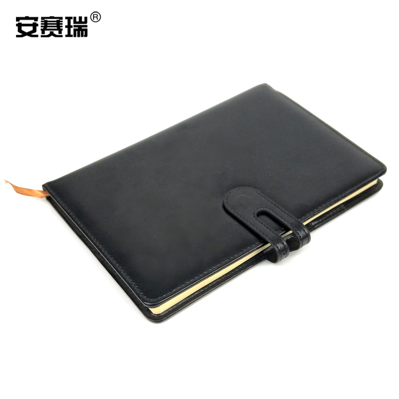 安赛瑞 24283 商务笔记本文具 A5记事本 日记本 办公用品 加厚笔记本 高档PU 黑色146x218mm （个）