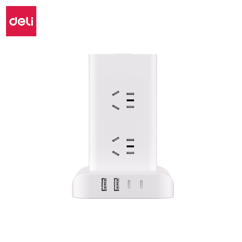 得力LU5052立式插座_8組2A2C_1.8米_彩盒(白)(個)