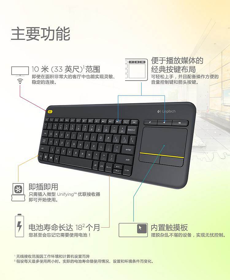 罗技K400-Plus无线触控键盘黑色(个)