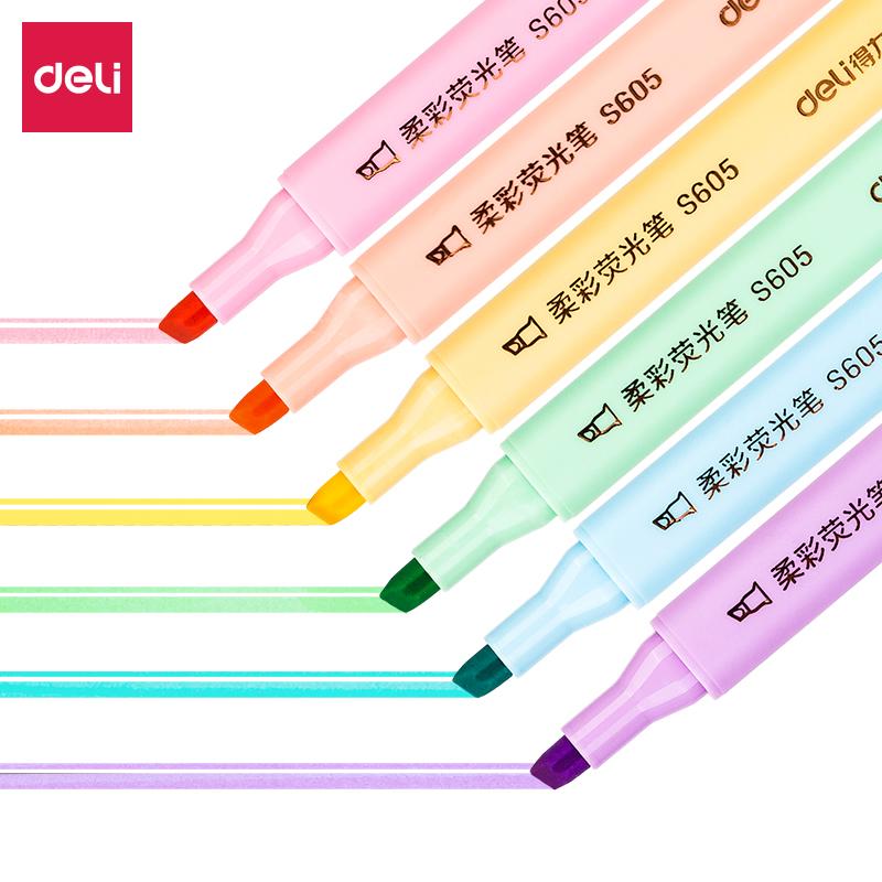 得力S605柔彩三角杆荧光笔(混)24小盒/中盒（单位：中盒）