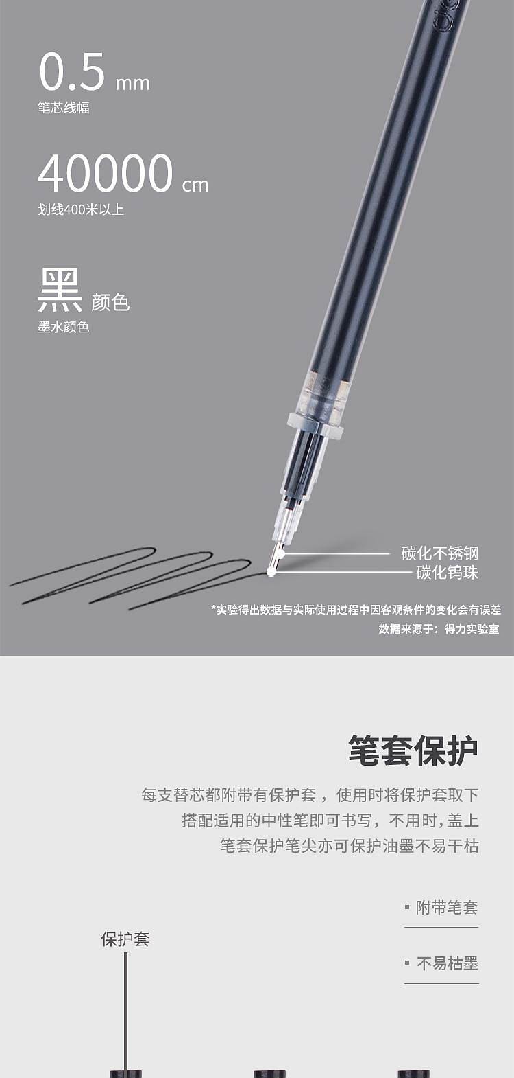 得力S208考试速干中性笔替芯0.5mm全针管(黑)