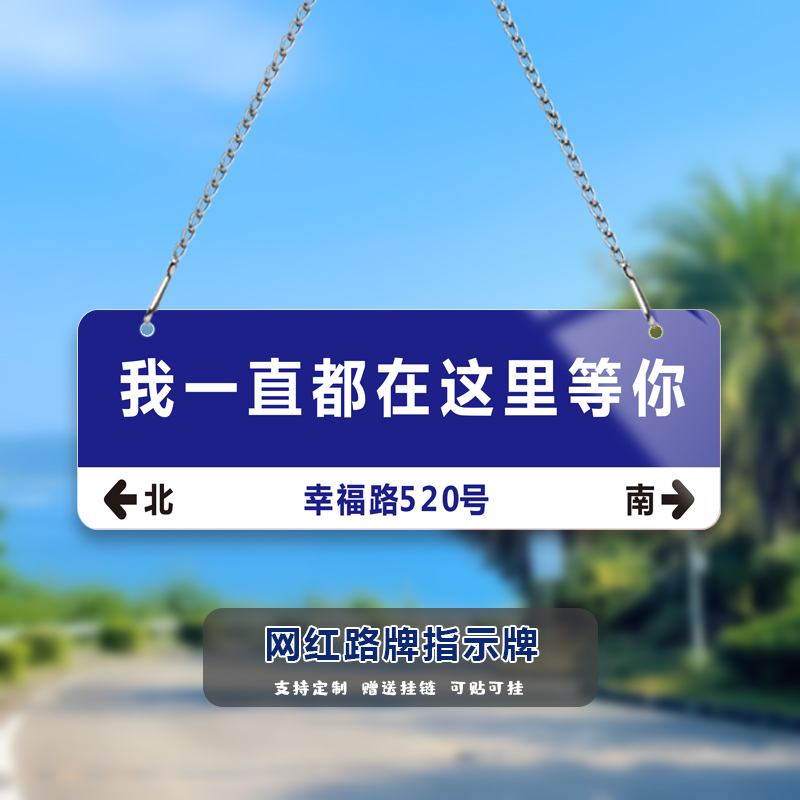 绿文 网红路牌门牌定制创意指示牌 单面配链子 21*70cm (单位:个)